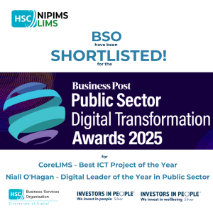 Graphic announcing Business Services Organisation (BSO) have been shortlisted for the Business Post, Public Sector Digital Transformation Awards 2025
