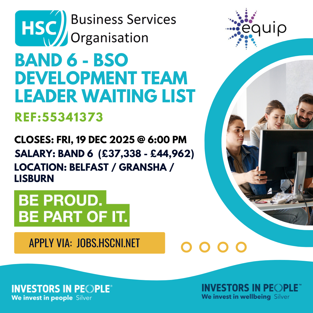 Band 6 BSO Development Team Leader Waiting List Ref: 55341373- equip programme job advert. Use the copy in the webpage and the link to apply for the job. 