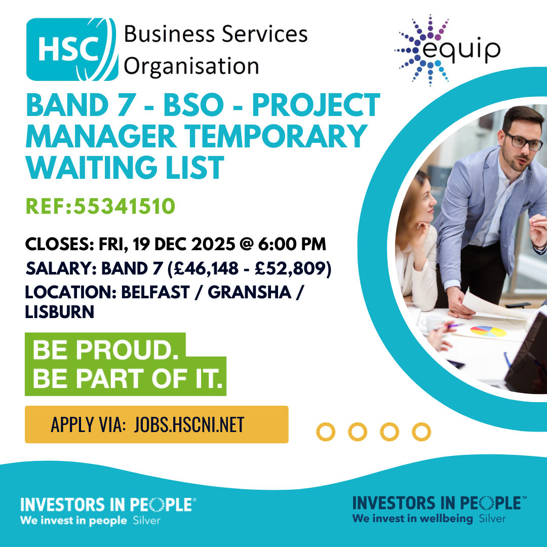 Band 7 - BSO Project Manager Temporary Waiting List - equip programme job advert. Use the supporting copy and link to learn more and apply for the job 