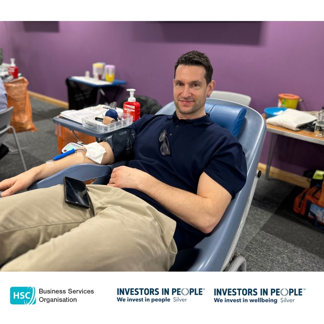 BSO Colleagues taking part in the Feb blood drive. Each of the photos shows a staff member sitting on a relined chair, relaxed and smiling. 