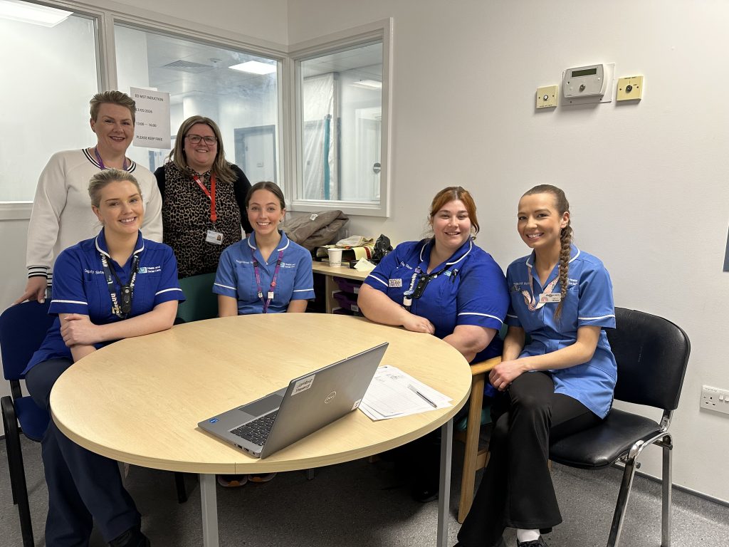 Shauna Rose Pickering (BPaT Training Manager), Lorraine Martin (Project Support Team Lead) and BHSCT Super Users during training at the Royal Victoria Hospital.
